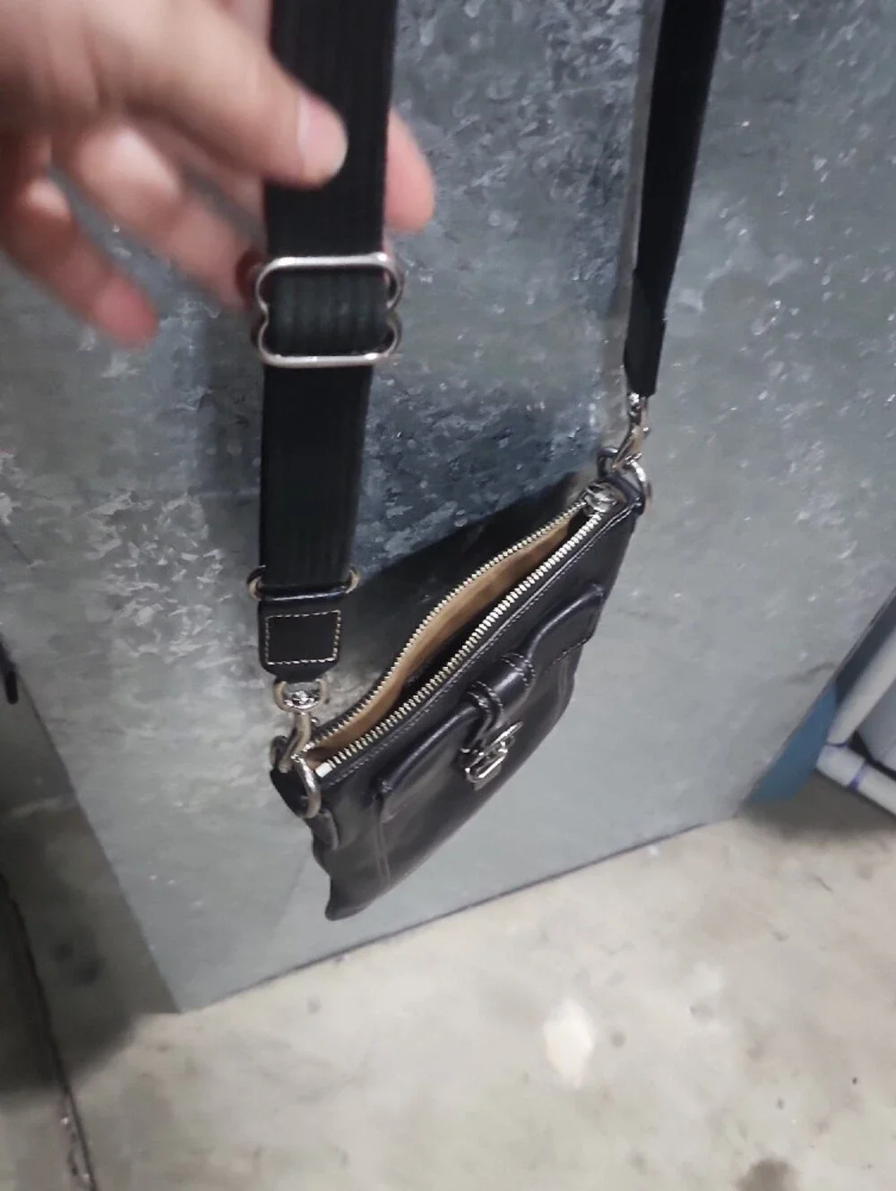 Black Leather Crossbody Bag - Classic Buckle Design